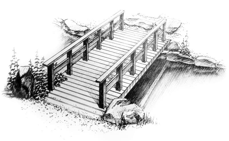 Dessin de dessin à main levée graphique de pont en bois illustration libre de droits