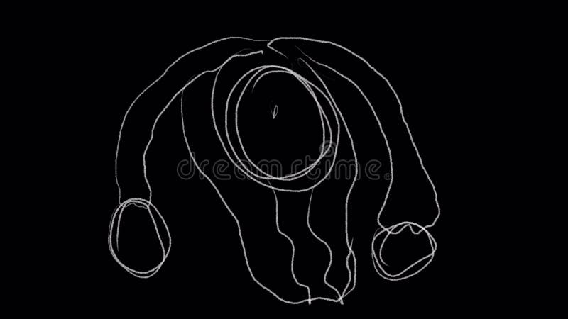 Dessin de doodle animation d'un utérus tournant d'une femme sur l'écran noir illustration libre de droits