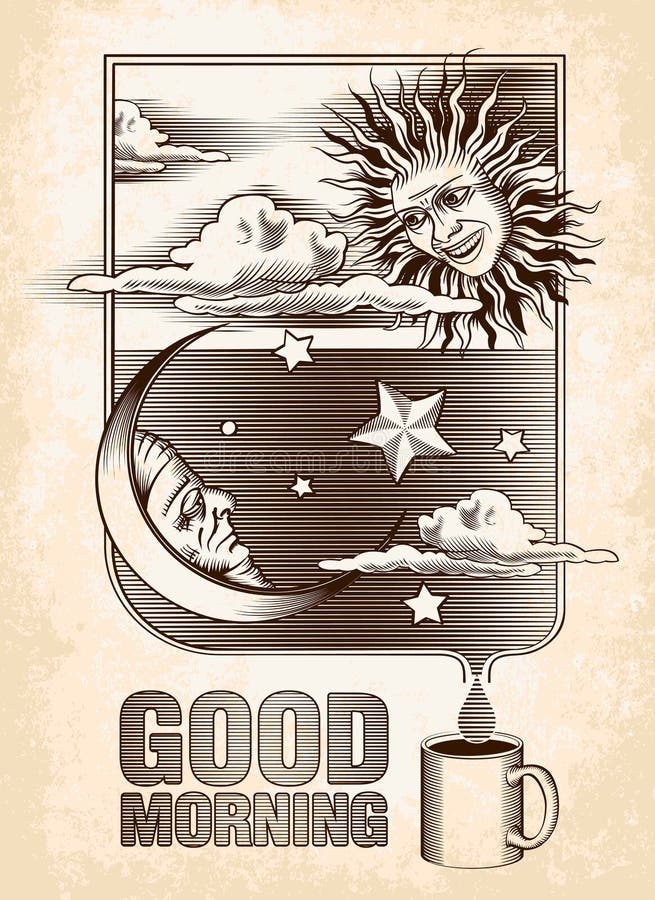 Dessin de vintage du soleil, de la lune et des étoiles Bon illustration stock Dessin de vintage du soleil, de la lune et des étoiles Bon illustration stock