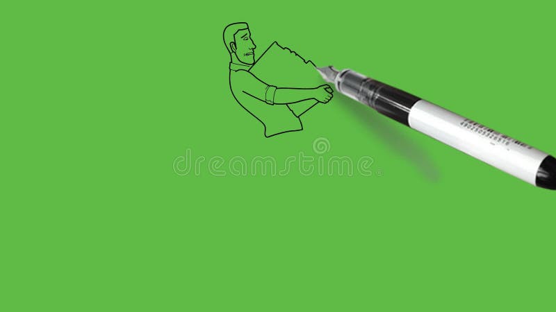 Dessin debout teint foncé jeune homme tenir le tas de fichiers dans les mains portant chemise bleue noir pantalon brun ceinture illustration stock