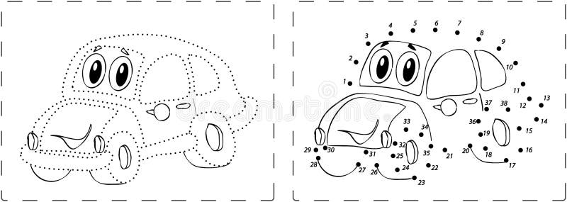 Coloring book. Funny car drawing with dots and digits. Coloring book. Funny car drawing with dots and digits