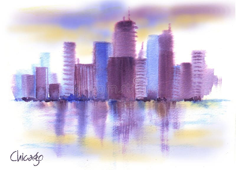 Dessin tiré par la main d'aquarelle du paysage américain illustration libre de droits Dessin tiré par la main d'aquarelle du paysage américain illustration libre de droits