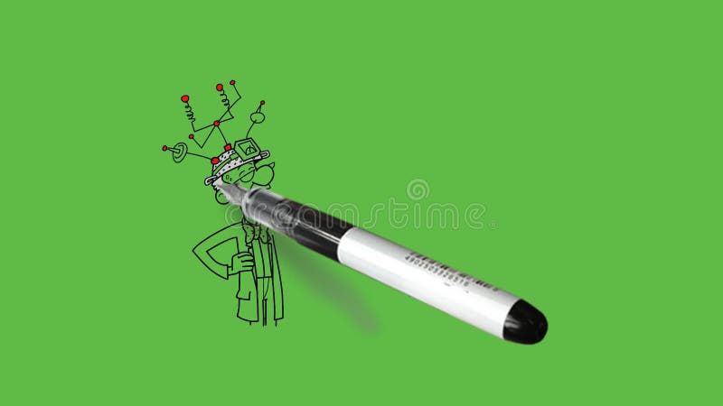 Dessinateur technicien faisant quelques travaux d'art à bord avec contour noir sur fond abstrait écran vert banque de vidéos