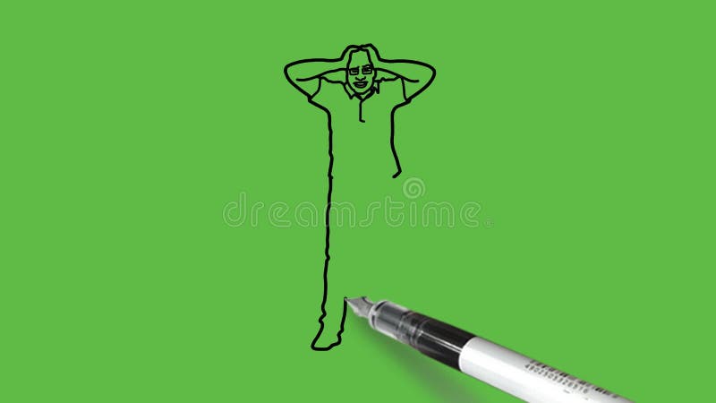 Dessiner jeune intelligent teint foncé chauve homme inquiet attraper la tête avec les deux mains en bleu chemise brun pantalon illustration stock