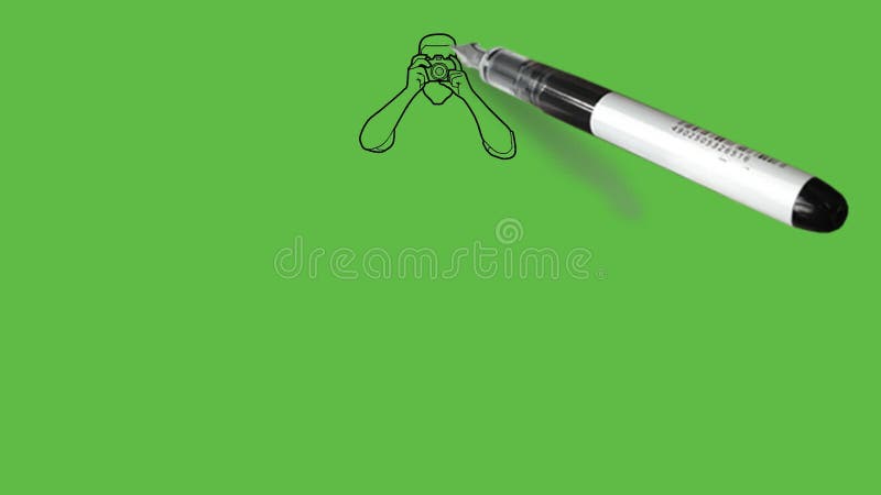 Dessiner teint foncé jeune homme tenir la caméra dans les mains et prendre des photos portant la chemise bleue noir pantalon ceint illustration stock
