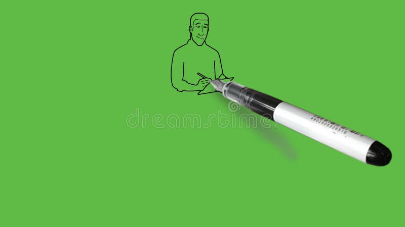 Dessiner teint foncé jeune homme tenir le carton et le stylo dans les mains pour écrire portant la chemise bleue illustration de vecteur