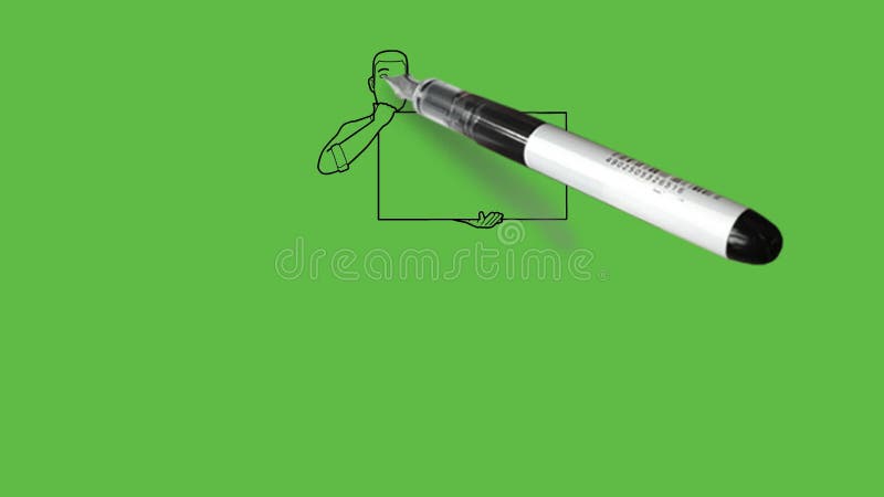 Dessiner teint foncé jeune homme tenir le tableau blanc dans les mains portant la chemise bleue noir pantalon brun ceinture illustration stock