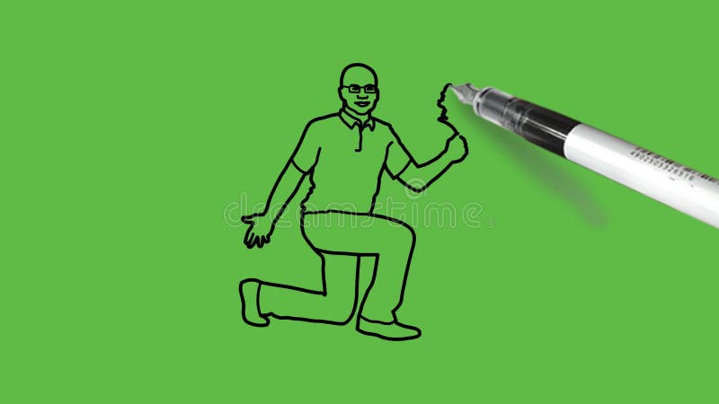 Dessiner teint foncé tête chauve homme assis dans le style amoureux tenir bouquet de fleurs à la main et la main ouverte bas porte illustration libre de droits