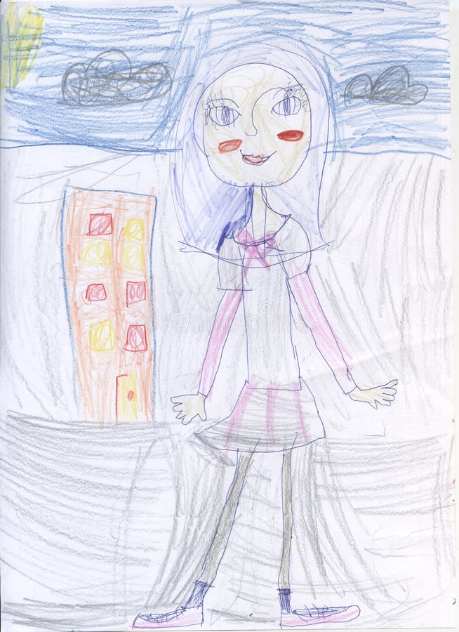 Dessins au crayon du ` s d'enfants Portrait d'une fille illustration de vecteur Dessins au crayon du ` s d'enfants Portrait d'une fille illustration de vecteur