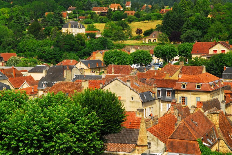 Red rooftops of medieval houses in Sarlat, Dordogne region, France. Red rooftops of medieval houses in Sarlat, Dordogne region, France.