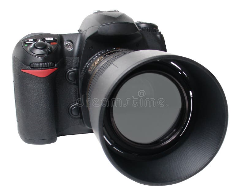Destra nera della parte anteriore della macchina fotografica immagini stock libere da diritti Destra nera della parte anteriore della macchina fotografica immagini stock libere da diritti