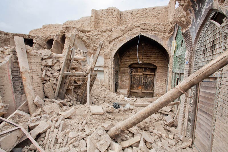 Destroyed buildings and shops of the old Persian bazaar in Isfahan, Iran.