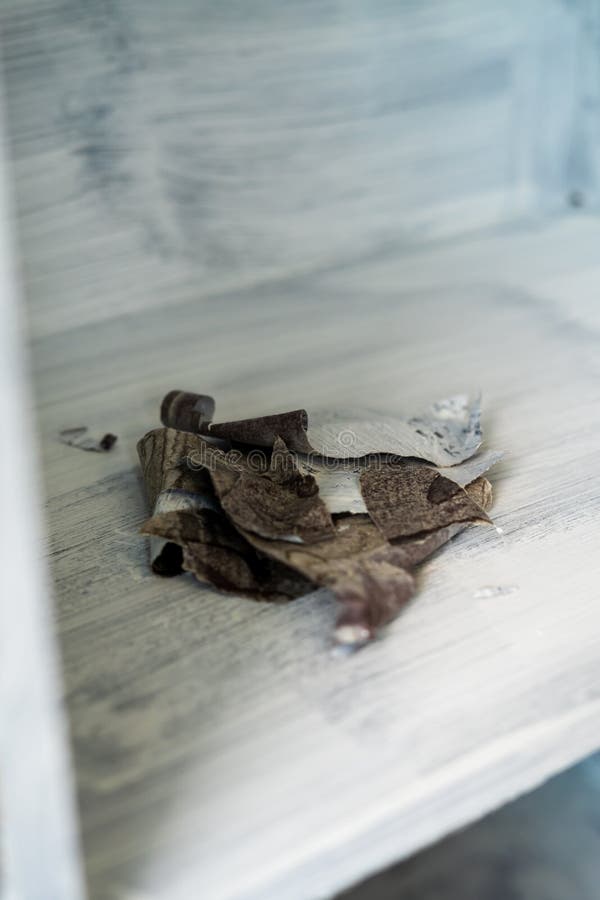 Destroyed Laminated Shelf. Broken Old Book Shelvels with Damage Stock