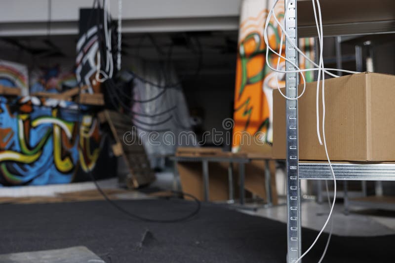 Destroyed structure of messy building covered in debris stock photography