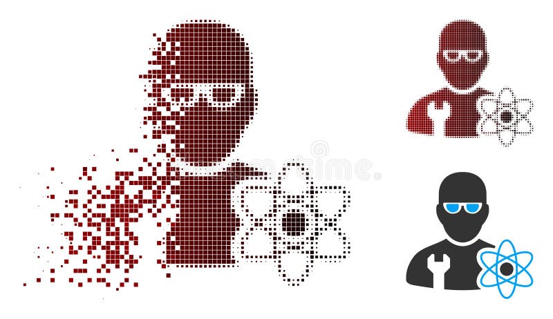 Destructed Pixel Halftone Power Engineer Icon vector illustration