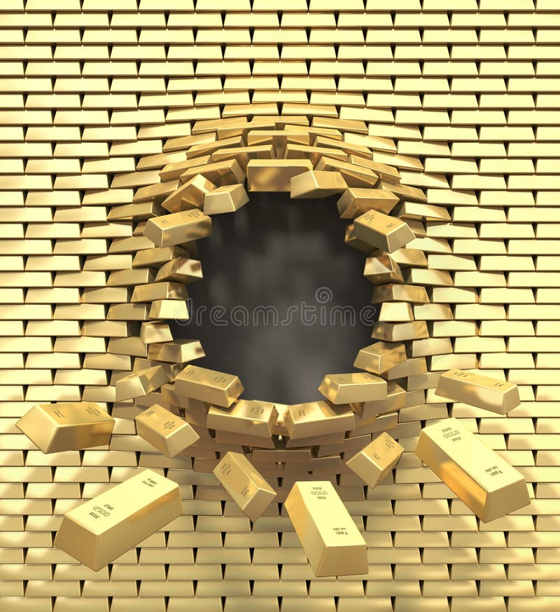 Destruction of a golden wall stock illustration