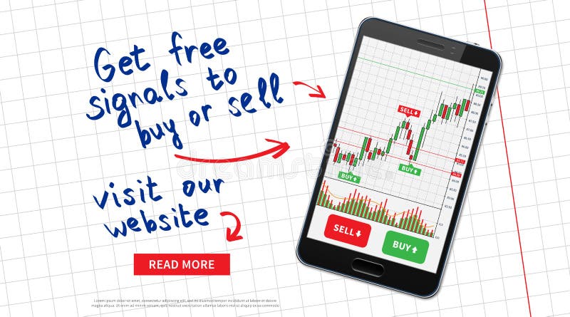 Det finansiella materielet handlar promosidan med smartphonen vektor illustrationer Det finansiella materielet handlar promosidan med smartphonen vektor illustrationer