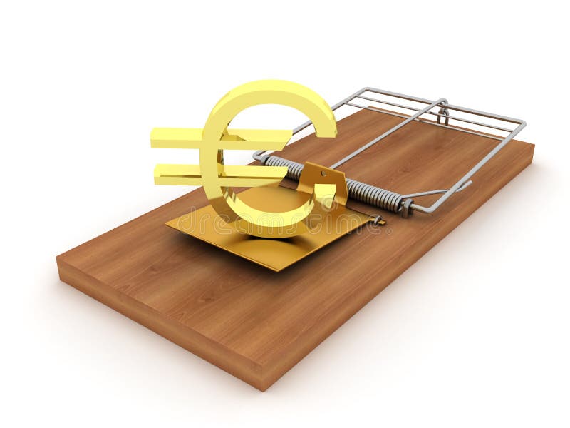 Det guld- symbolet av euroet fångas stock illustrationer