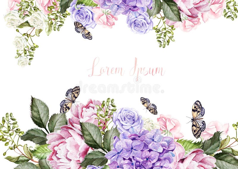 Det härliga bröllopkortet, inbjudan med hudrangeaen, pionblommor och steg royaltyfri illustrationer Det härliga bröllopkortet, inbjudan med hudrangeaen, pionblommor och steg royaltyfri illustrationer