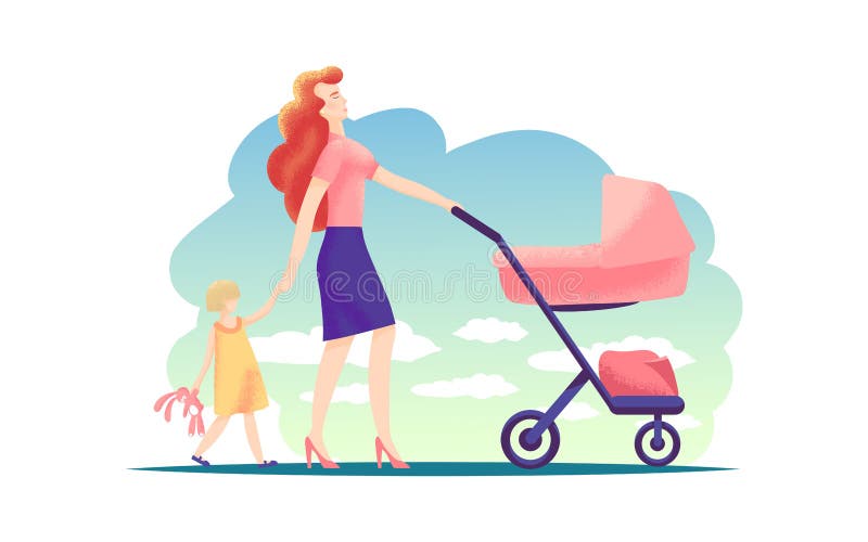 Det lyckliga barnet fostrar att gå med behandla som ett barn sittvagn- och innehavhänder med lilla flickan Lycklig familj för mod stock illustrationer Det lyckliga barnet fostrar att gå med behandla som ett barn sittvagn- och innehavhänder med lilla flickan Lycklig familj för mod stock illustrationer