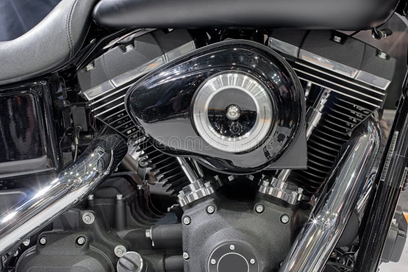 Detail of Air Cooled Twin Engine of Motorcycle Stock Image Image of
