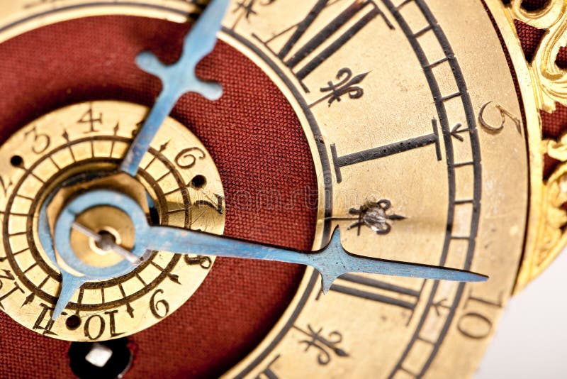 Detail of antique gold and red clock royalty free stock photos