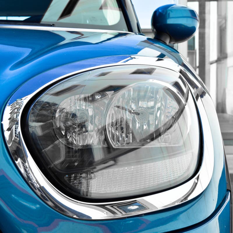 Detail of Blue Car Headlights Lamp, Modern Car Front Lamp Stock Photo Image of design, front