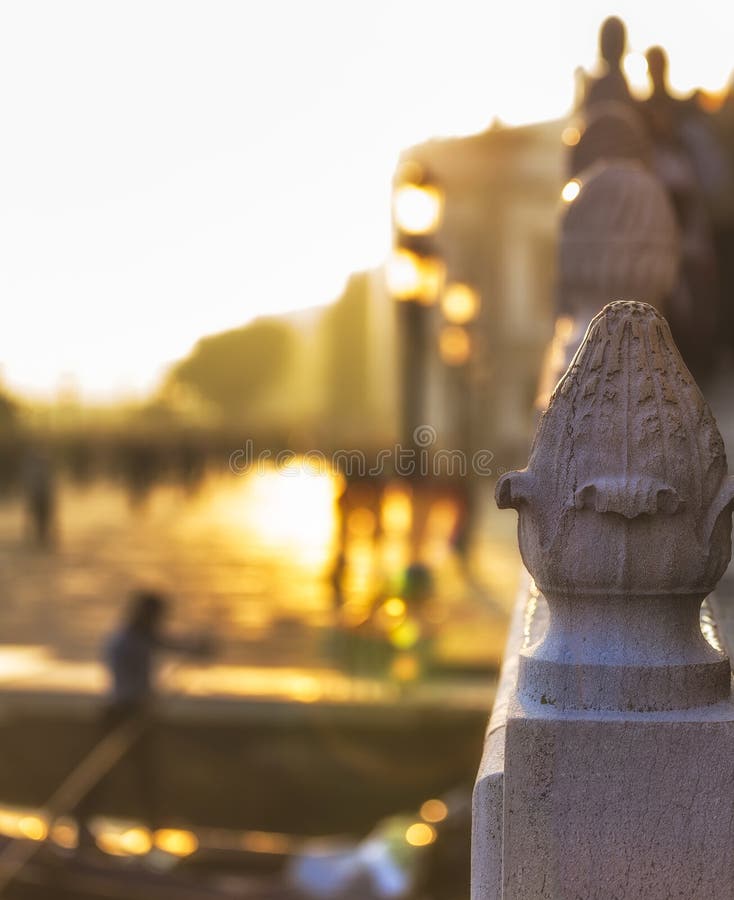 Detail of Bridge in Venice with Gondolier in the Background