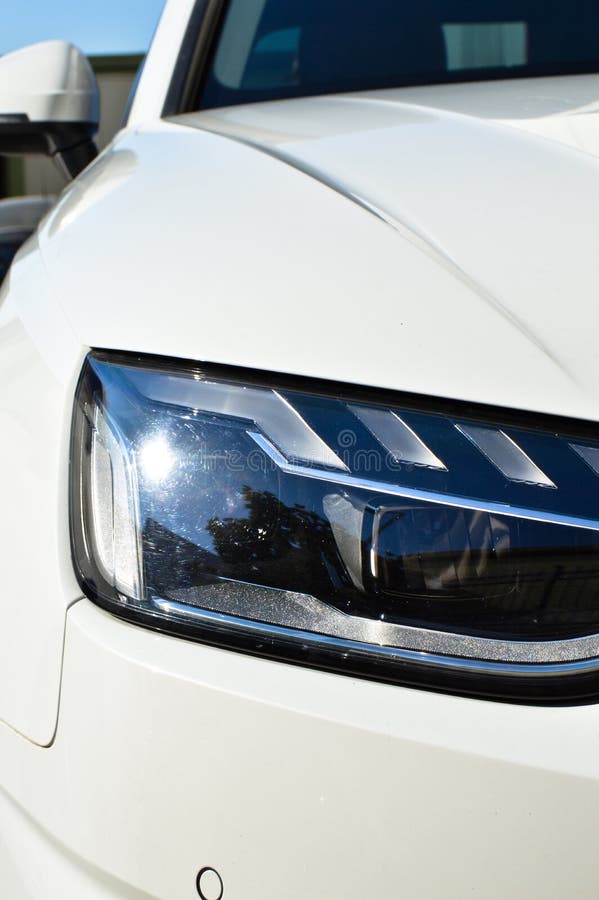 Detail of Car Headlights Lamp, White Modern Car Front Lamp Stock Image