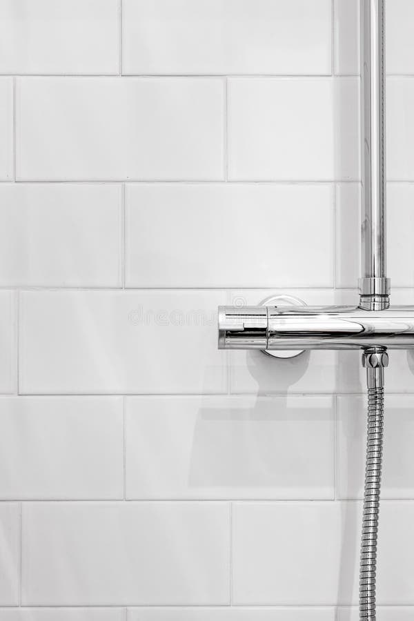 Detail of a Chrome Temperature Regulator of a Shower Stock Photo