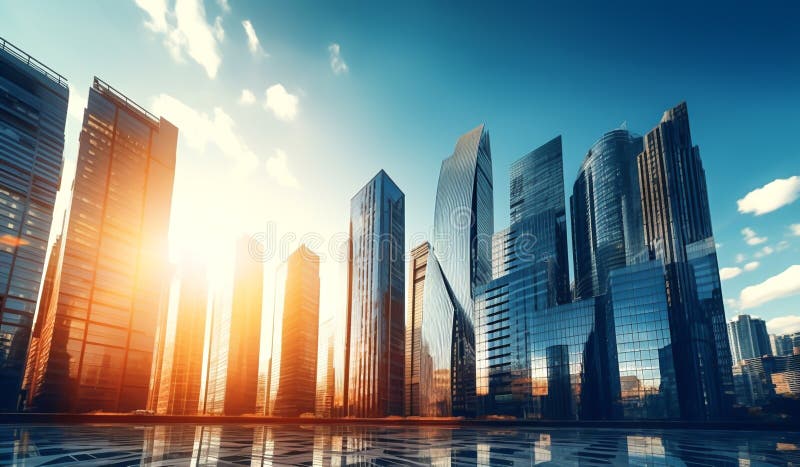 Detalii privind orașul cu clădiri moderne și înalte. imagine cu culori albastru deschis și auriu. generate de vector illustration