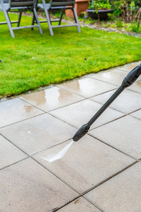 Detail of Cleaning Terrace with High-pressure Water Blaster, Cleaning ...