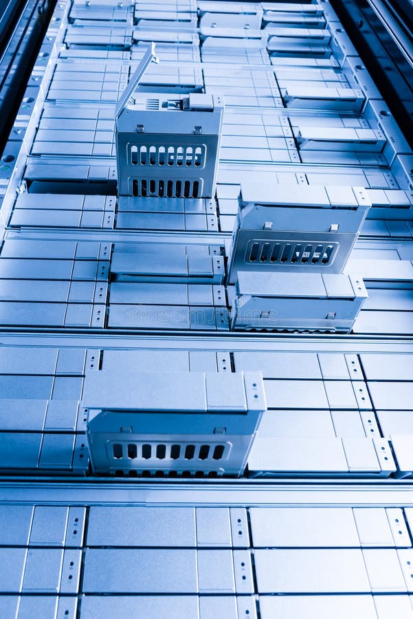 Detail of Data Center with Hard Drive Bays Open Stock Photo Image of