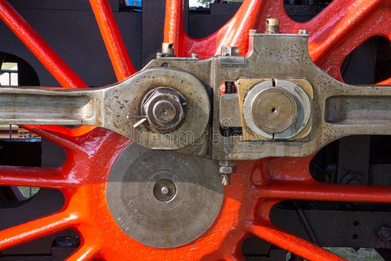 Detail of driving rod mechanism on steam locomotive