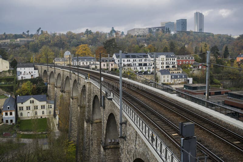 Detail of Electrical Railroad in Luxembourg City with Rails, Contact ...