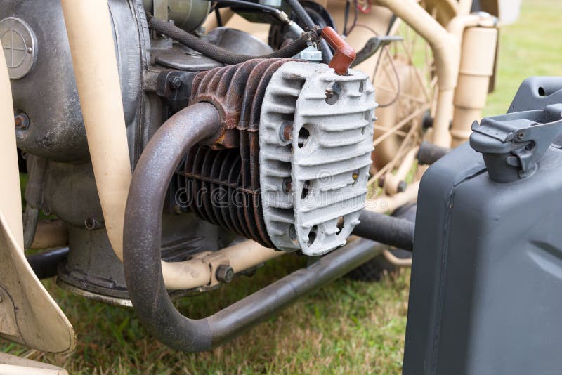 Detail of the engine of an old motorcycle stock photo
