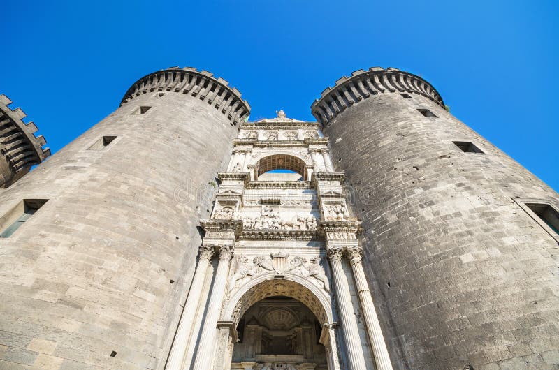 Detail of the facade of Castle Nouvo in Naples, Italy. royalty free stock photo Detail of the facade of Castle Nouvo in Naples, Italy. royalty free stock photo