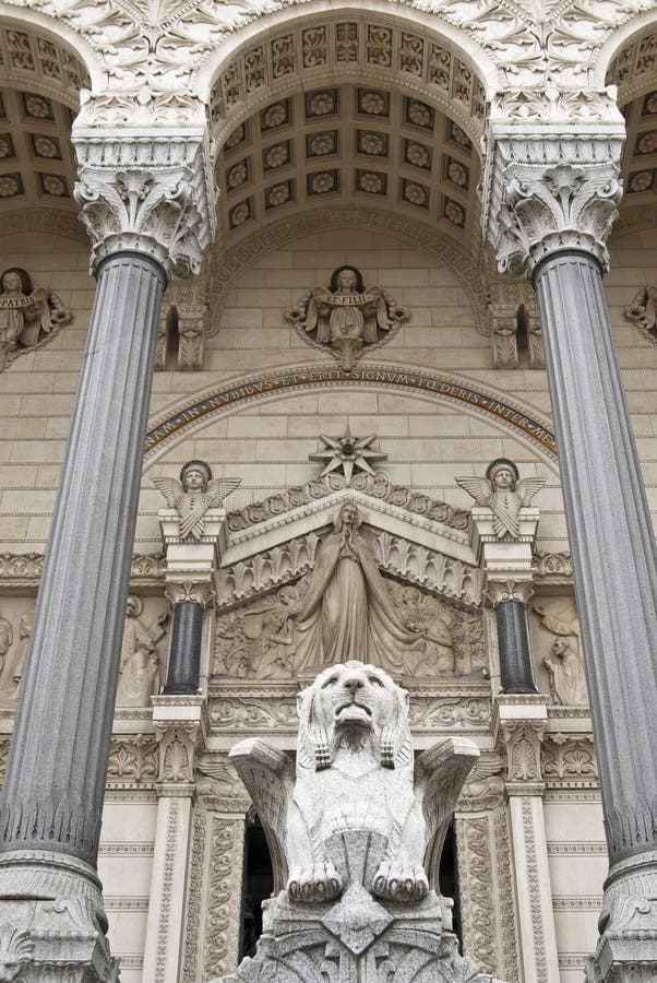 Detail of facade the Fourviere Church in Lyon