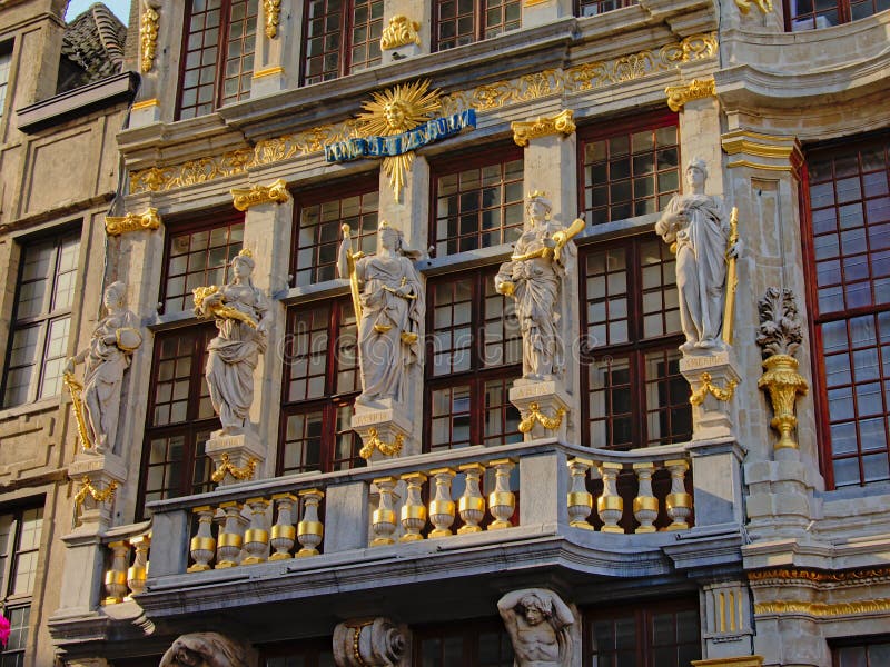 Detail of the facade of a medieval guild house on Brussels Grand Place Square