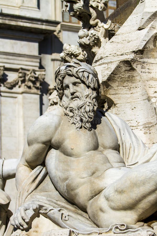 Detail of Fontana dei Quattro Fiumi on Piazza Navona in Rome