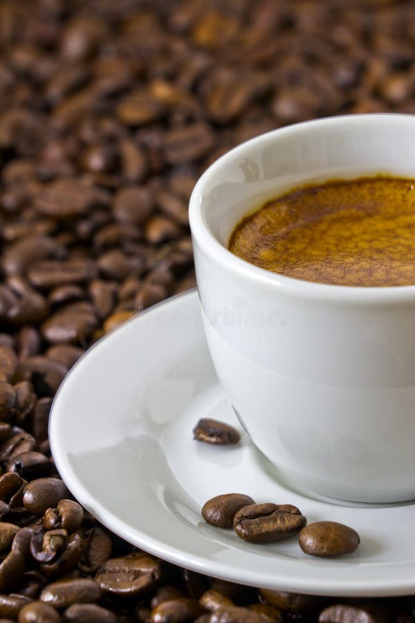 Detail of a Fresh Espresso at Roasted Coffee Beans Stock Image Image of beans, caffeine 25740785