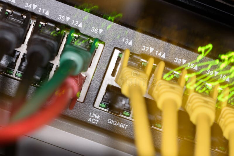 Detail of 1 GBit ethernet switch royalty free stock photography