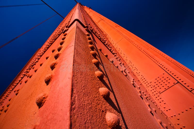 Detail of Golden Gate Bridge Tower Blue Sky