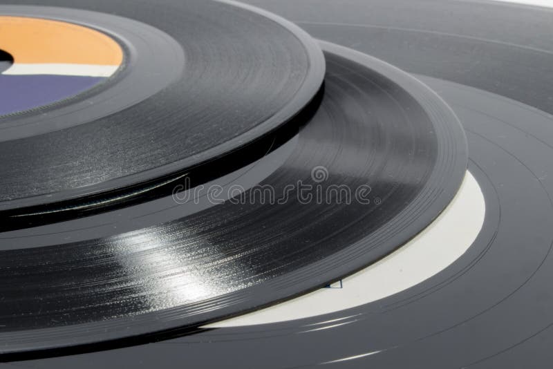 Detail of Grooves on Vinyl Records of Different Sizes Stock Image