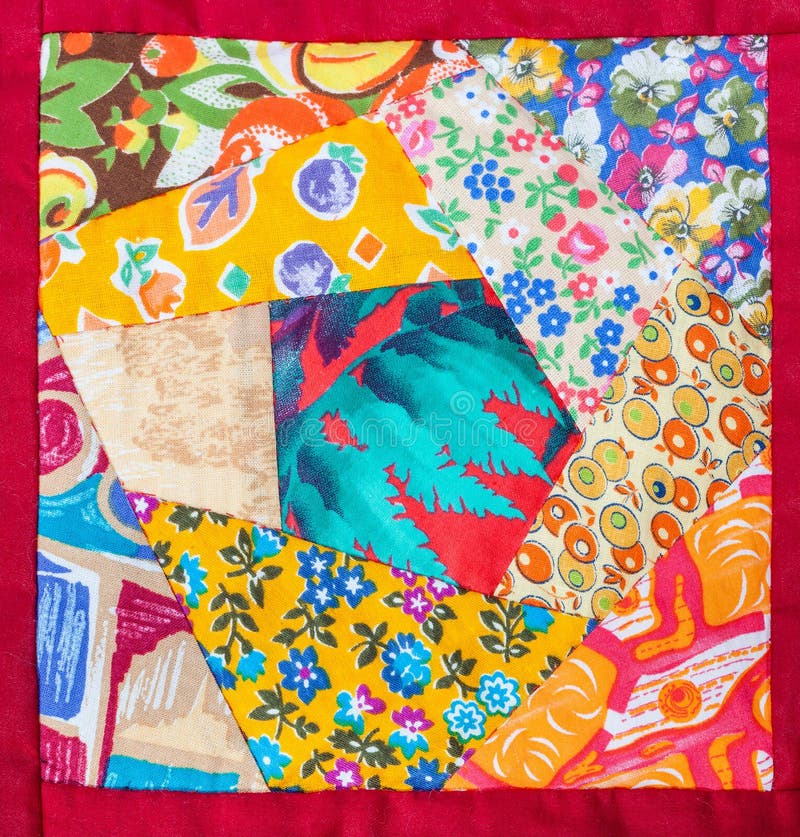 Detail of Hand Made Patchwork Quilt in Red Framing Stock Photo Image