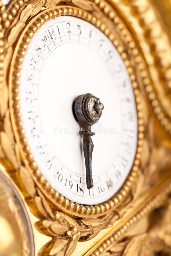Detail of historic clock with calendar stock image