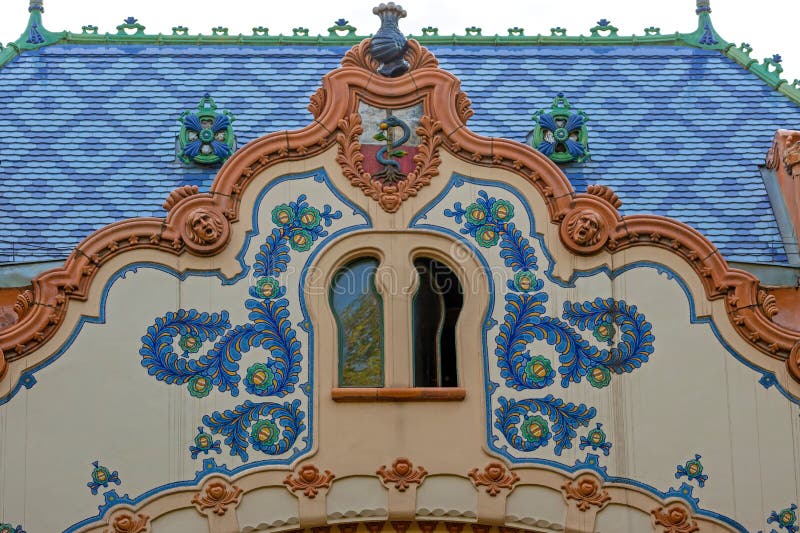 Detail of House of architect Ferenc Raichle in Hungarian Art Nouveau style. Subotica, Serbia