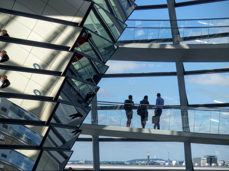 Detail of the inside dome of glass of the Reichstag of Berlin, Germany.