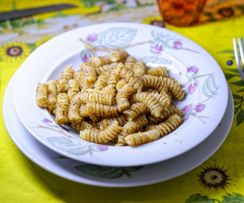detail of italian pasta called fusilli