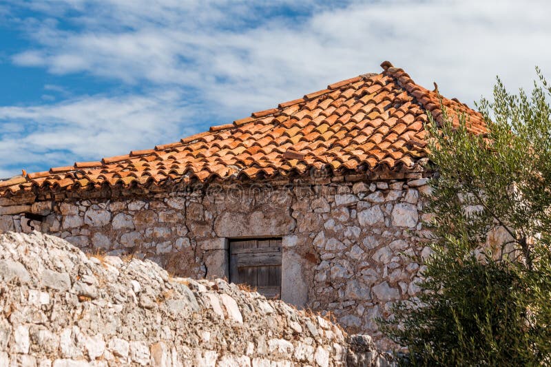 Detail of old stone house in a countryside in Croatia.